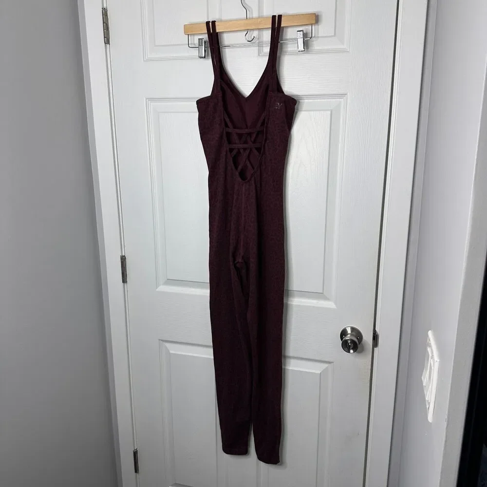 EveryDay Yoga Leopard Print Red Jumpsuit - Picture 3 of 10